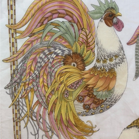 Vintage Italian Salvatore Ferragamo Scarf With 2 Colorful Roosters, 16.5”x17.5” - Picture 5 of 10